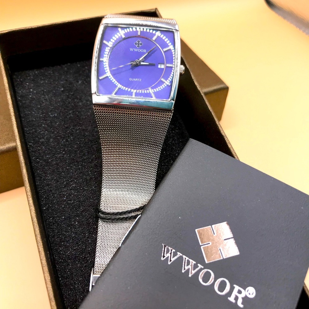 WWOOR Silver Mesh Men’s Watch with Blue Dial